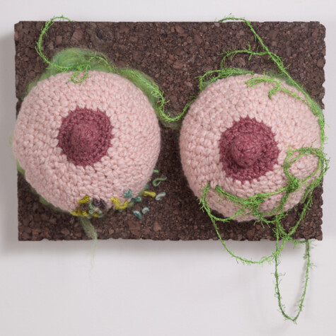 "Breasts" 2016. 12" x 9" x 5". Merino wool, cotton threads crochet and embroidered.
