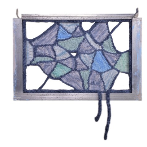 "Shattered" 2017. 18" x 12" x 1 1/2". Hand dyed merino wool on reclaimed window frame.