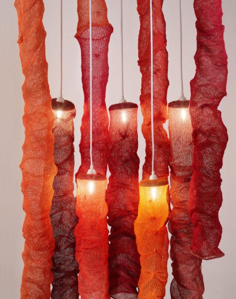 7' x 36" Luminaire hand knit with linen and copper wire