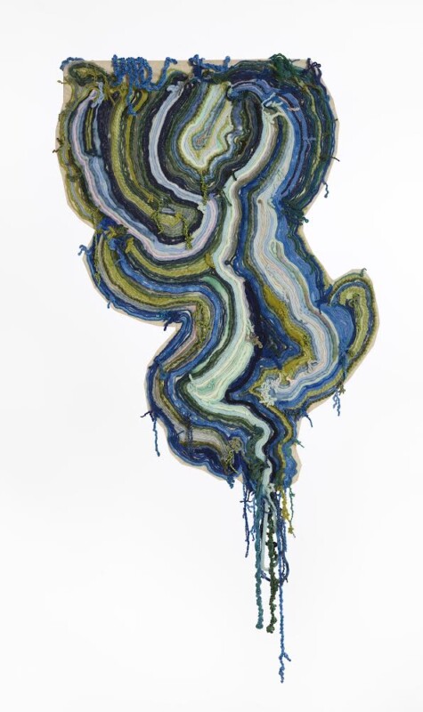 "Overflowing Dreams" 2022. 3' x 2'. Hand dyed yarn applied and embroidered onto linen canvas.
