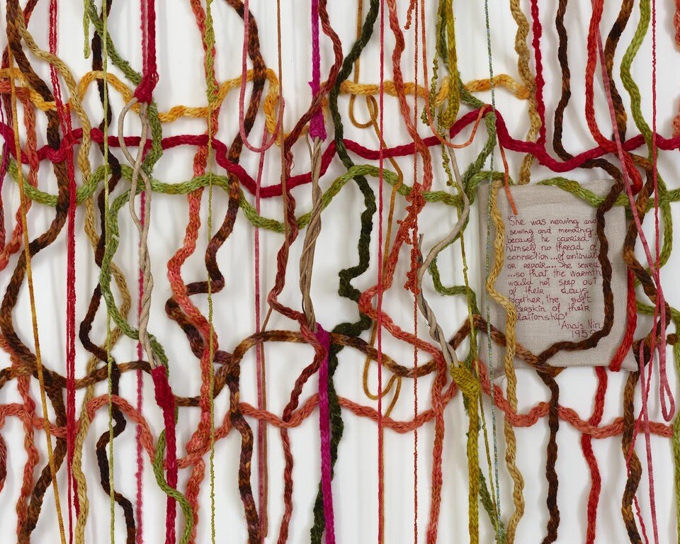 Detail, "Threads of Connection" 2021. Hand embroidery on linen.